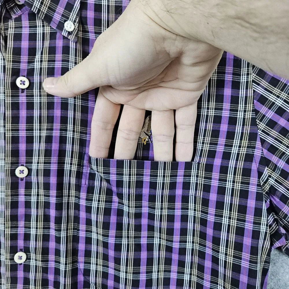 Peter Millar Men's Dress Shirt Size Medium Embroidered Duck Purple‎ & Gray Plaid